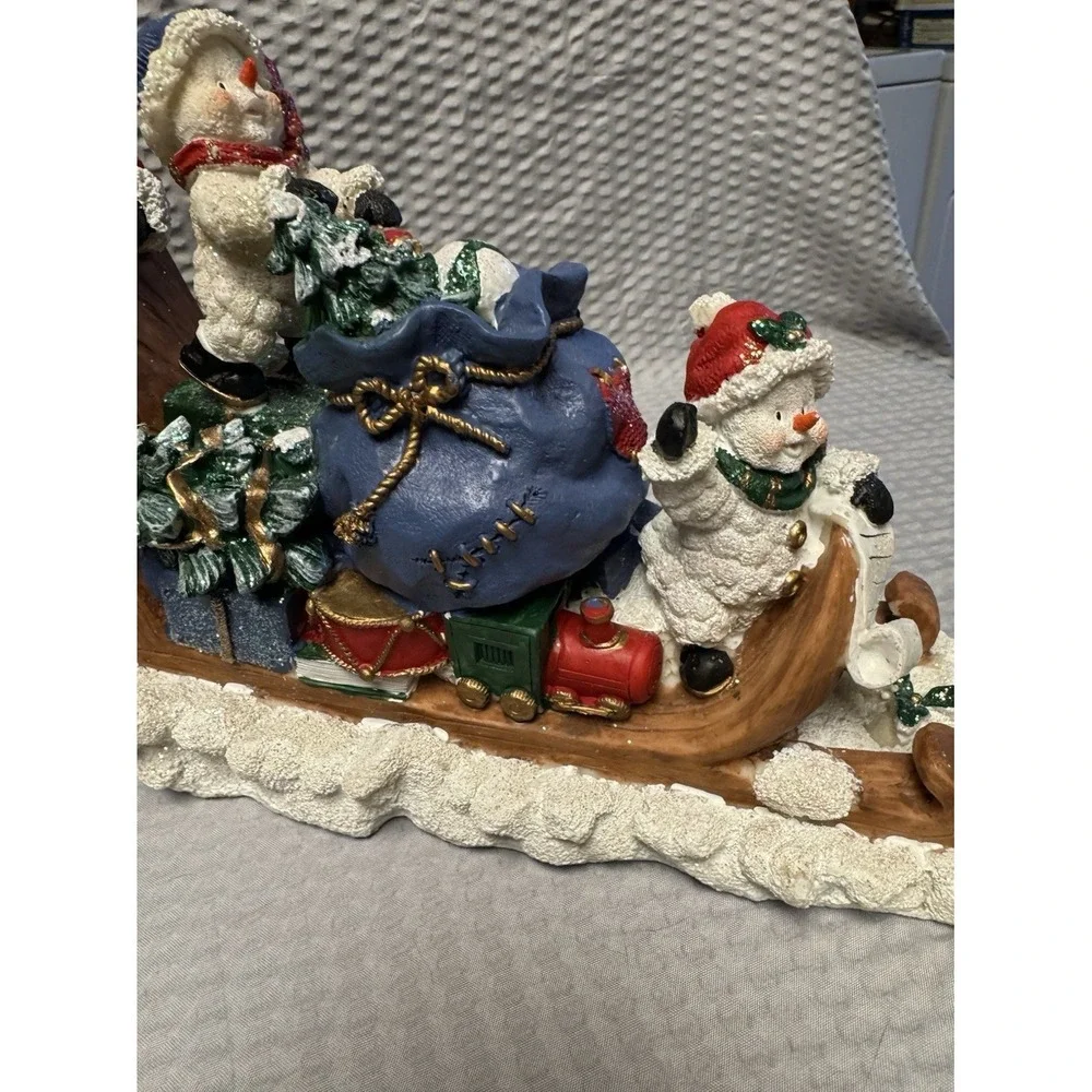 Vintage Santas Collection #99990 Santa and 2 Snowmen on a Sleigh Resin EUC